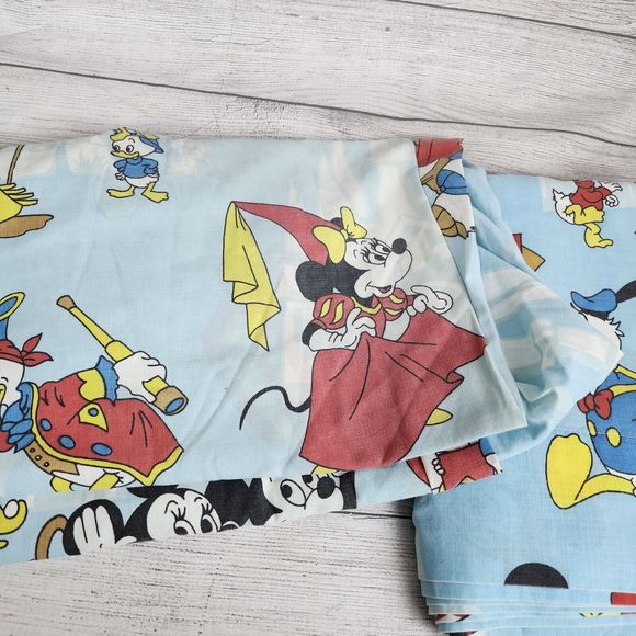 Vtg 80s Disney Frontierland Twin Sheet Set Mickey Mouse Donald Minnie Pluto - Picture 2 of 12